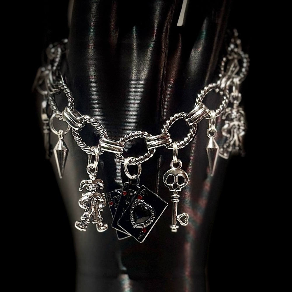 Silver Charm Bracelet with Black Accents